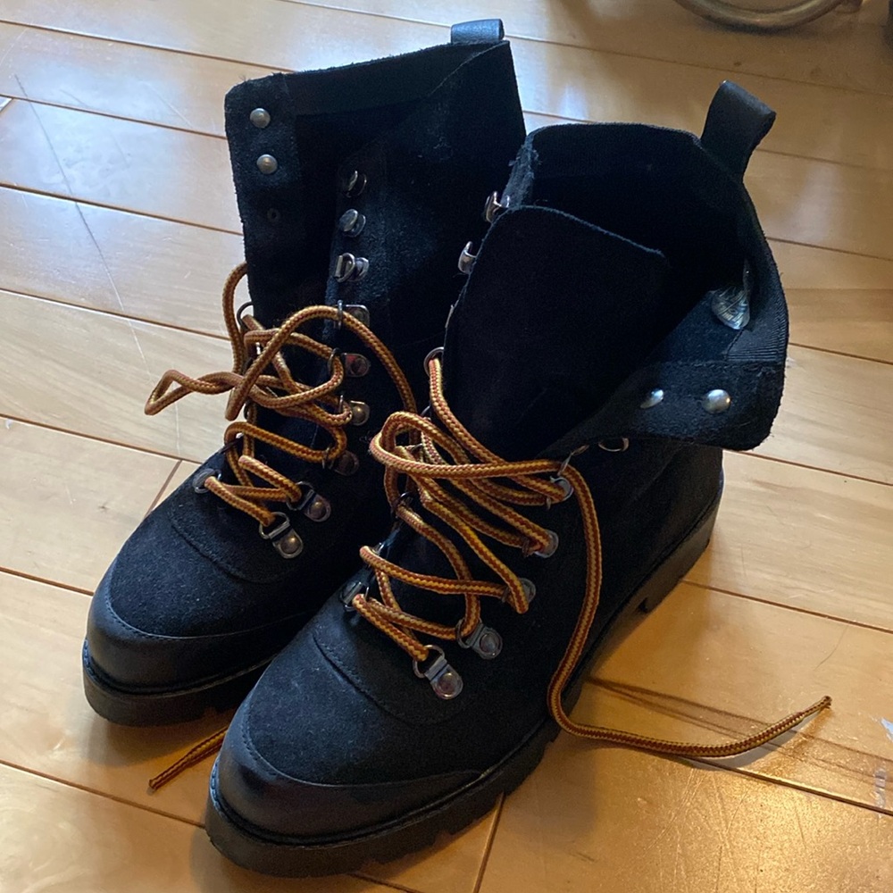 Urban Outfitters Blair Black Suede Lace Up Biker Boots